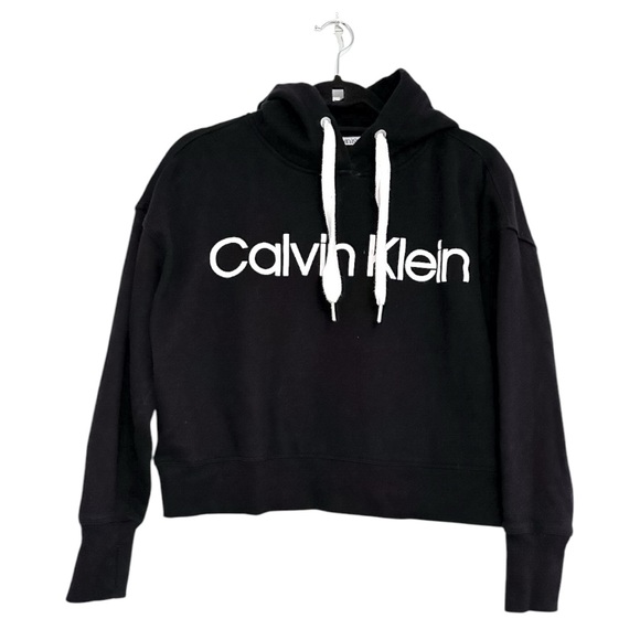 Calvin Klein Performance Black Cropped Hoodie Sweatshirt Pullover Size Medium - Picture 1 of 12